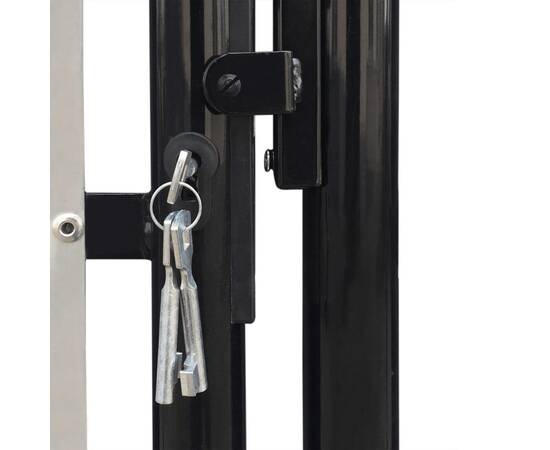 Poartă de gard cu o ușă, negru, 100x125 cm, 4 image