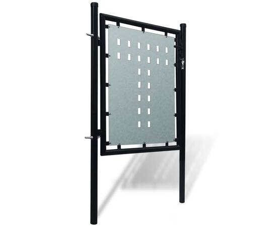 Poartă de gard cu o ușă, negru, 100x125 cm, 2 image