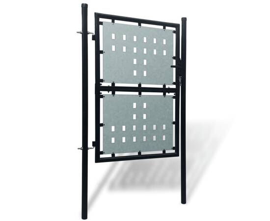 Poartă de gard cu o ușă, negru, 100x175 cm, 2 image