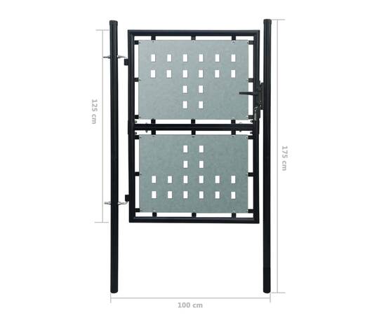 Poartă de gard cu o ușă, negru, 100x175 cm, 5 image