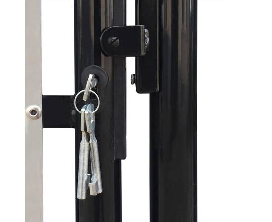 Poartă de gard cu o ușă, negru, 100x200 cm, 4 image