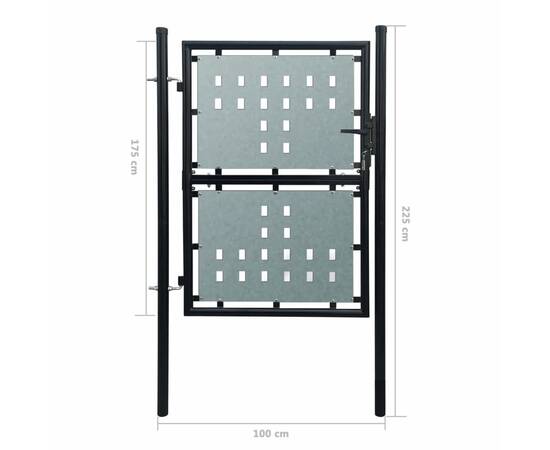Poartă de gard cu o ușă, negru, 100x225 cm, 5 image