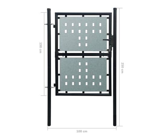 Poartă de gard cu o ușă, negru, 100x250 cm, 5 image