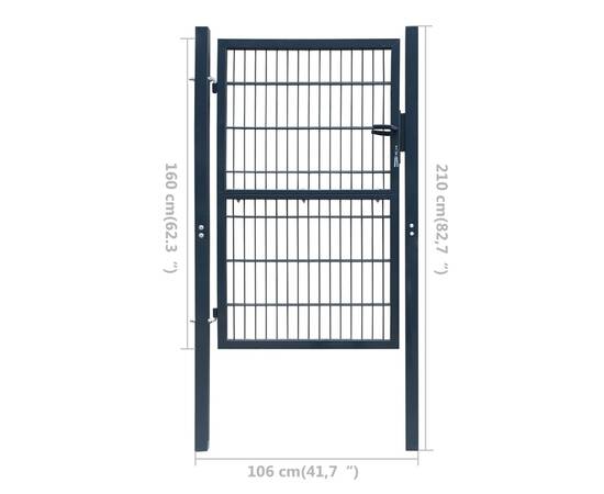 Poartă pentru gard 2d (simplă), gri antracit, 106x210 cm, 7 image