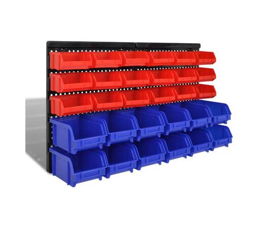 Set organizator plastic garaj, montare perete, 30 buc, albastru-roșu