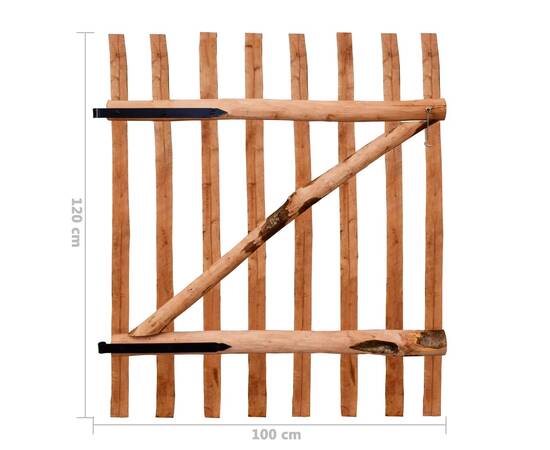 Poartă de gard simplă, lemn de alun tratat, 100x120 cm, 6 image