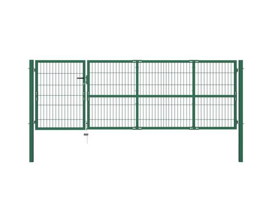 Poartă gard de grădină cu stâlpi, verde, 350 x 100 cm, oțel