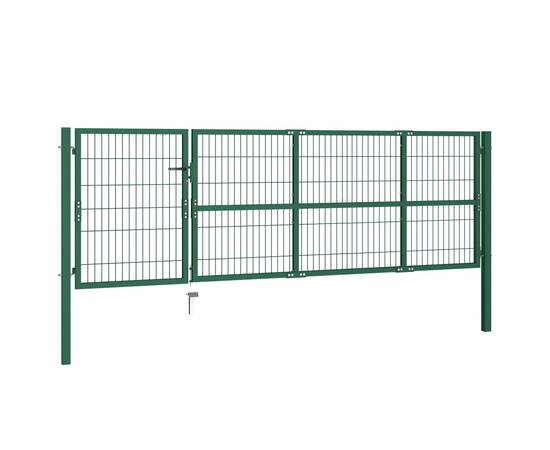 Poartă gard de grădină cu stâlpi, verde, 350 x 100 cm, oțel, 2 image