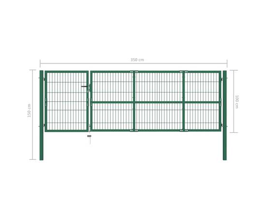 Poartă gard de grădină cu stâlpi, verde, 350 x 100 cm, oțel, 5 image