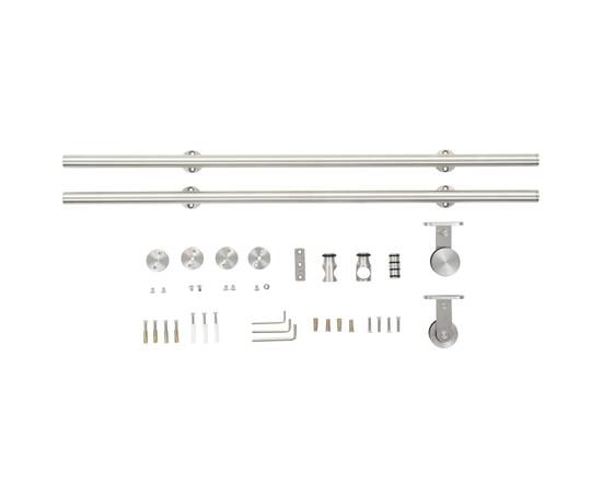 Set piese pentru ușă glisantă, argintiu, 183 cm oțel inoxidabil, 4 image