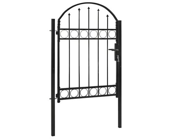 Poartă de gard cu arcadă, negru, 100 x 125 cm, oțel, 2 image