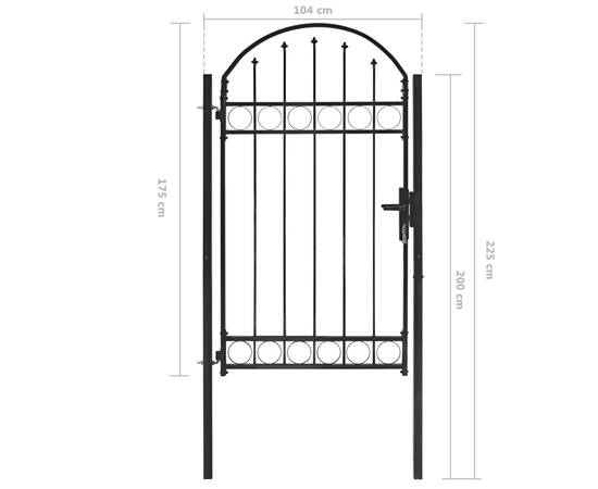 Poartă de gard cu arcadă, negru, 100 x 175 cm, oțel, 5 image