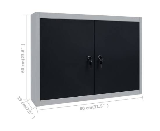 Dulap de perete pentru unelte gri & negru metal stil industrial, 8 image
