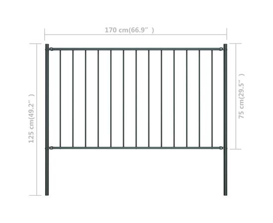 Panou de gard cu stâlpi, antracit, 1,7 x 0,75 m, oțel, 4 image