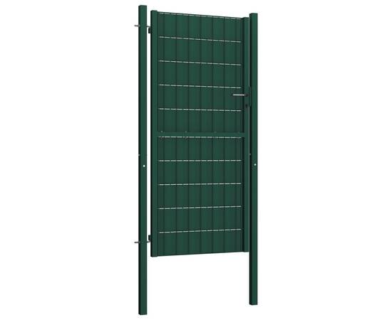 Poartă de gard, verde, 100x124 cm, pvc și oțel, 2 image