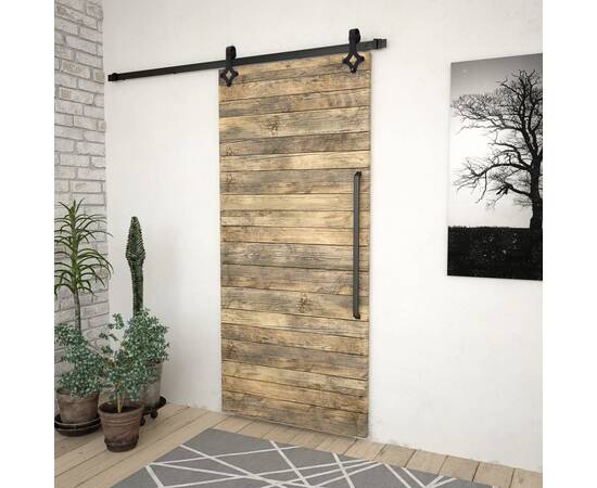 Set feronerie pentru uși glisante, negru, 183 cm, oțel, 3 image
