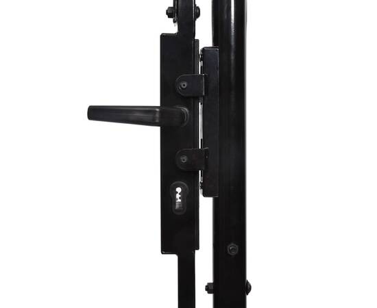 Poartă de gard, o ușă, cu vârf arcuit, negru, 1 x 1,75 m, oțel, 4 image