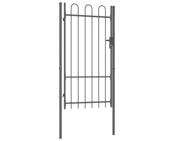 Poartă de gard, o ușă, cu vârf arcuit, negru, 1 x 1,75 m, oțel, 2 image