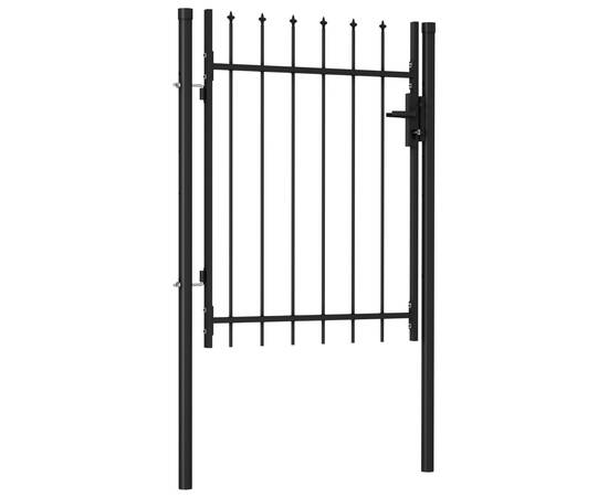 Poartă de gard, o ușă, cu vârf suliță, negru, 1 x 1,2 m, oțel, 2 image