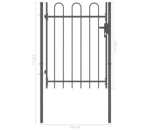 Poartă de gard cu o ușă, vârf arcuit, negru, 1 x 1,2 m, oțel, 5 image