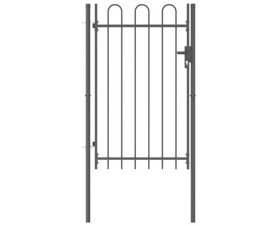 Poartă de gard cu o ușă, vârf arcuit, negru, 1 x 1,5 m, oțel