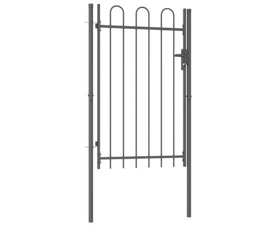 Poartă de gard cu o ușă, vârf arcuit, negru, 1 x 1,5 m, oțel, 2 image