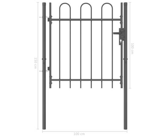 Poartă de gard cu o ușă, vârf arcuit, negru, 1 x 1 m, oțel, 5 image