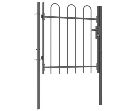 Poartă de gard cu o ușă, vârf arcuit, negru, 1 x 1 m, oțel, 2 image