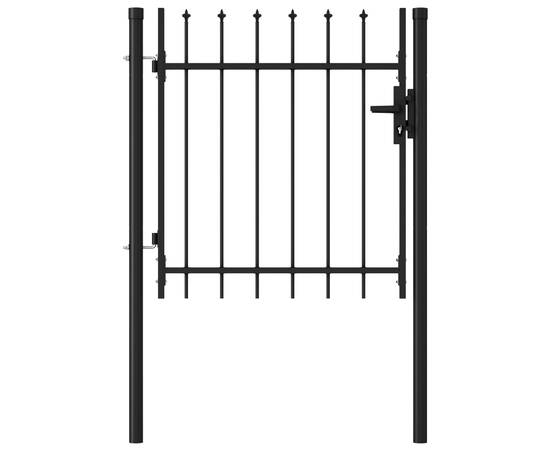 Poartă de gard cu o ușă, vârf ascuțit, negru, 1 x 1 m, oțel