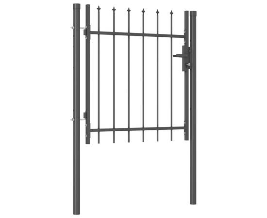 Poartă de gard cu o ușă, vârf ascuțit, negru, 1 x 1 m, oțel, 2 image