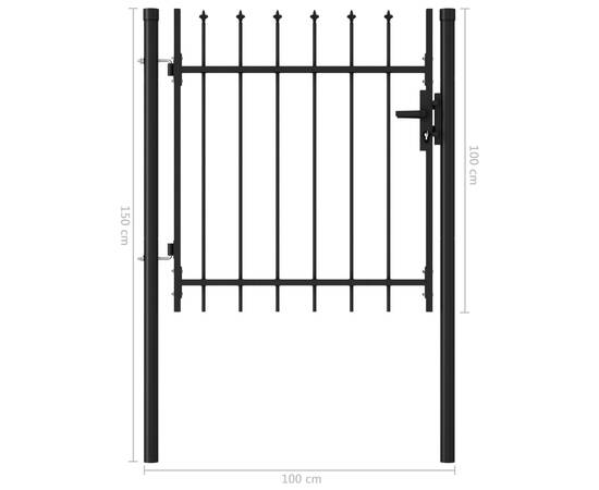 Poartă de gard cu o ușă, vârf ascuțit, negru, 1 x 1 m, oțel, 5 image