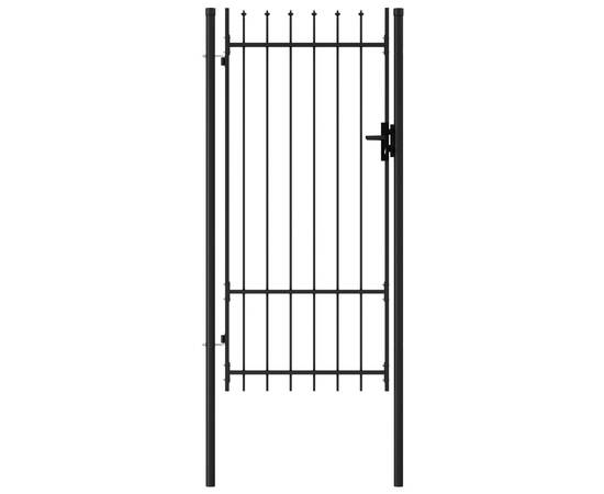 Poartă de gard cu o ușă, vârf ascuțit, negru, 1 x 2 m, oțel