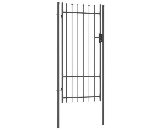 Poartă de gard cu o ușă, vârf ascuțit, negru, 1 x 2 m, oțel, 2 image