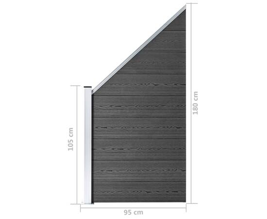 Panou de gard, negru, 95 x (105-180) cm, wpc, 8 image