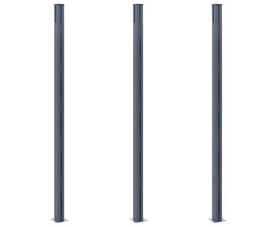 Stâlpi de gard, 3 buc., gri închis, 185 cm, aluminiu, 3 image