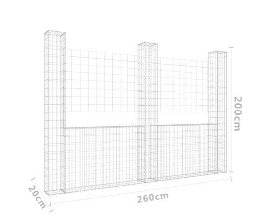 Coș gabion în formă de u cu 3 stâlpi, 260x20x200 cm, fier, 6 image