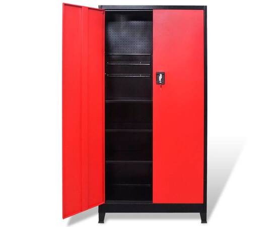 Dulap scule cu 2 uși, oțel, 90 x 40 x 180 cm, negru și roșu, 11 image