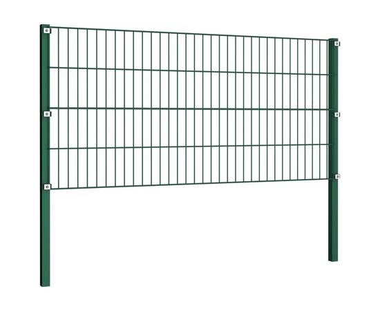 Panou de gard cu stâlpi, verde, 10,2 x 0,8 m, fier, 3 image