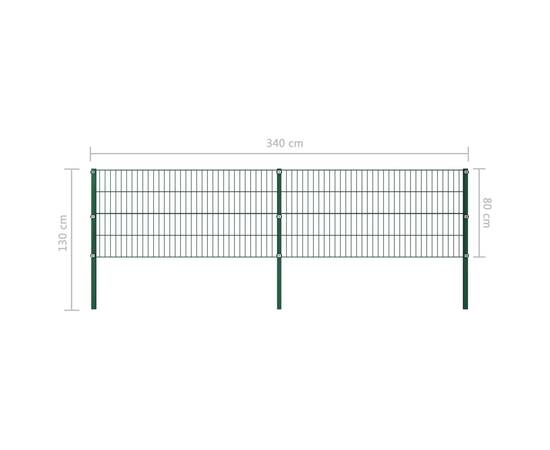 Panou de gard cu stâlpi, verde, 3,4 x 0,8 m, fier, 5 image
