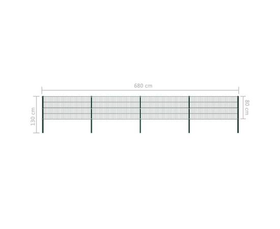 Panou de gard cu stâlpi, verde, 6,8 x 0,8 m, fier, 5 image