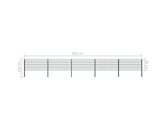 Panou de gard cu stâlpi, verde, 8,5 x 0,8 m, fier, 5 image