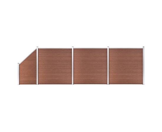 Set panouri gard, 3 pătrate + 1 oblic, maro, 619 x 186 cm, wpc