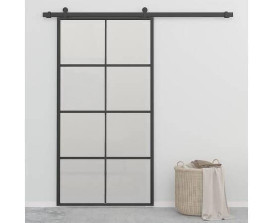 Ușă glisantă, negru, 102,5x205 cm, aluminiu și sticlă esg