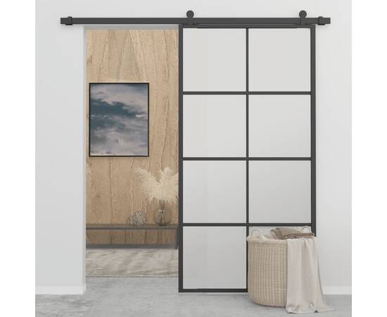 Ușă glisantă, negru, 102,5x205 cm, aluminiu și sticlă esg, 3 image