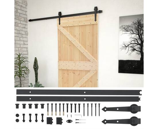 Ușă glisantă cu set feronerie, 80 x 210 cm, lemn masiv de pin, 2 image