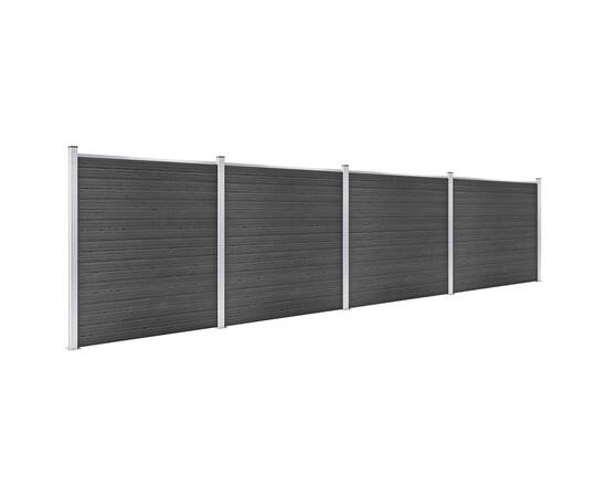 Set de panouri de gard, negru, 699x186 cm, wpc, 2 image