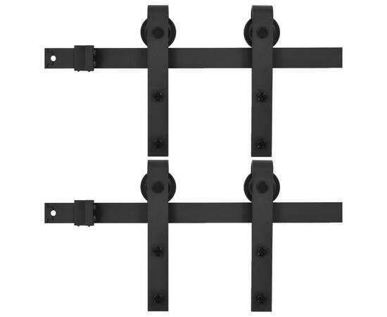 Seturi de feronerie uși glisante, 2 buc., negru, 200 cm, oțel, 2 image