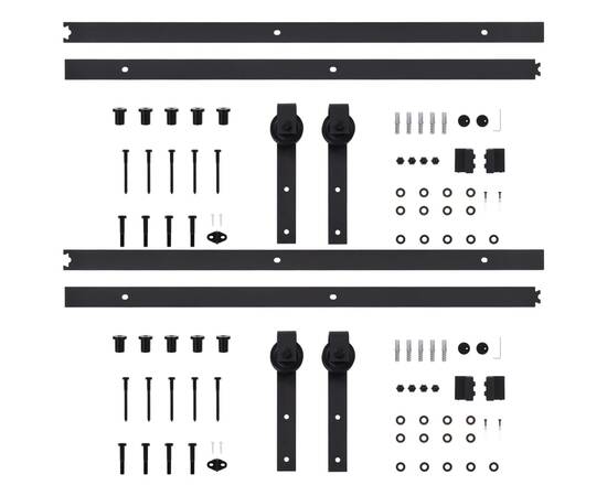Seturi de feronerie uși glisante, 2 buc., negru, 200 cm, oțel, 4 image