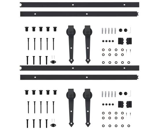Seturi de feronerie uși glisante, 2 buc., negru, 200 cm, oțel, 4 image