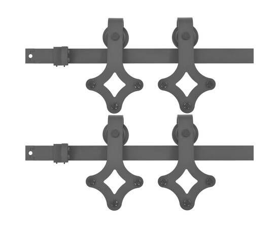 Seturi feronerie uși glisante, 2 buc., negru, 183 cm, oțel, 2 image